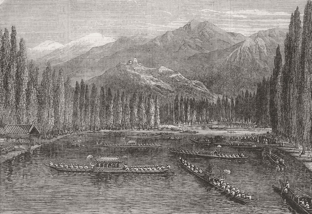 PAKISTAN. Lt-Gov, Srinnuggur, boats 1863 old antique vintage print picture